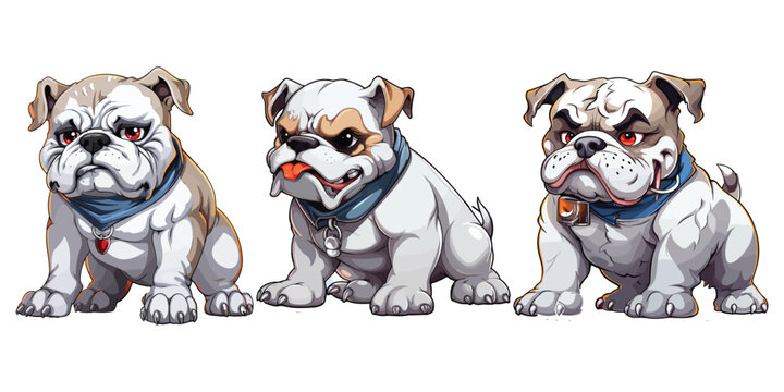 Set of strong bulldog mascot cartoon character vector illustration