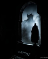 In Shakespeare's Hamlet the Ghost of King Hamlet: A translucent, eerie image of the Ghost of King Hamlet wandering the battlements of Elsinore Castle in the moonlight.