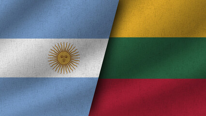 Lithuania and Argentina Realistic Two Flags Together, 3D Illustration