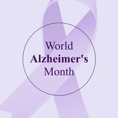 World alzheimer's month text over purple ribbon on grey background