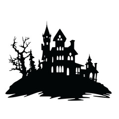 illustration of Halloween hunted house isolated on white background
