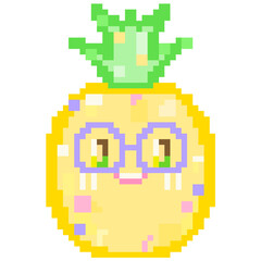 Pixel Fruits Cartoon Characters. Pixel art of pineapple illustration.
