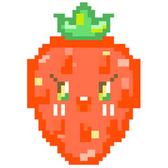 Pixel Fruits Cartoon Characters. Pixel art of strawberry illustration.