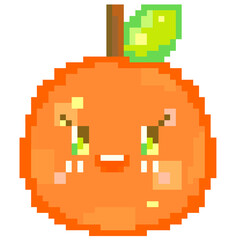 Fototapeta premium Pixel Fruits Cartoon Characters. Pixel art of orange illustration.