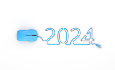 New Year 2024 Creative Design Concept with computer mouse - 3D Rendered Image	
