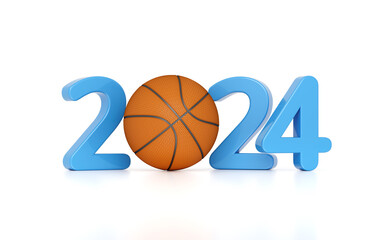 New Year 2024 Creative Design Concept with Basketball - 3D Rendered Image	
