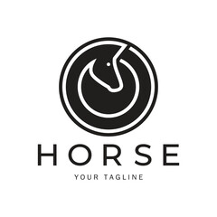 Chess strategy game logo with horse, king, pawn, minister and rook. Logo for chess tournament, chess team, chess championship, chess game application.