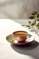 Freshly brewed tea in cup on the table