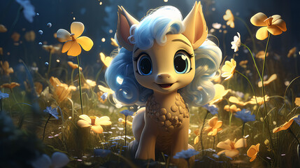  beautiful cute baby pony cartoon unicorn, generative ai