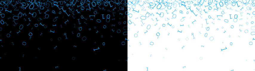 binnary bit 0 1 blue glow falling from top transparent background - obrazy, fototapety, plakaty