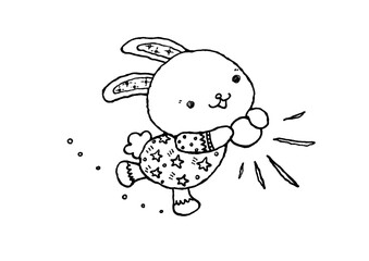 空飛ぶスターうさぎちゃん、元気玉、線画
