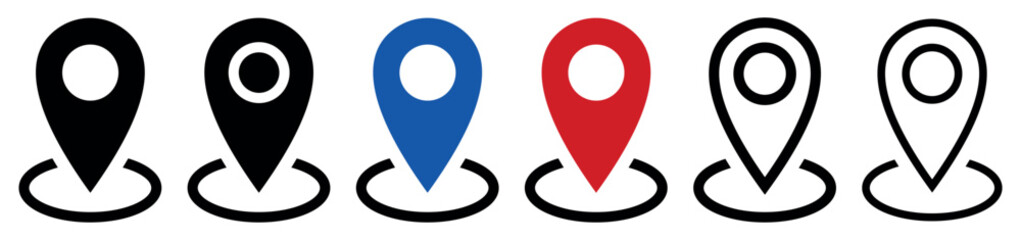 Set of location pin icons. Map marker pointer symbols, GPS location. Navigation map, location navigation icon, geo location point. Vector.
