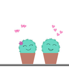 loving cactus couple illustration, cactus in pot