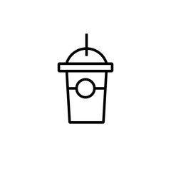 Cold Drinks in Plastic Cup, Milkshake, Cocktail Flat Vector Icon Design for Web, Coffee Shops, Menu, Logo, Label, Banner, App. Simple Line Symbol.