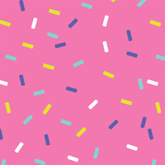 Donuts Glaze Vector Flat Modern Pattern Design on Pink Background. Simple Bakery Background of Dessert Fast Food, Street Food, Sweets for Cafe Menu, Wallpaper, Web, Branding Identity, Print.