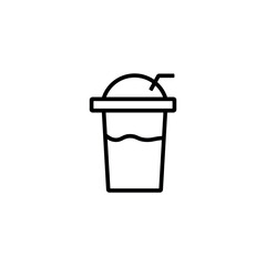 Cold Drinks in Plastic Cup, Milkshake, Cocktail Flat Vector Icon Design for Web, Coffee Shops, Menu, Logo, Label, Banner, App. Simple Line Symbol.