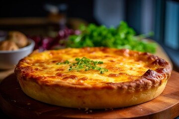 Quiche Lorraine with a golden crust and steaming filling, garnished with parsley