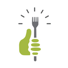 Good food logo illustration with fork, sign.