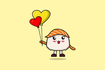 Cute cartoon Sushi floating with balloon cartoon vector illustration