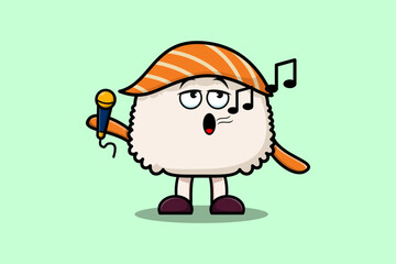 Cute cartoon Sushi singer character holding mic in flat modern style design illustrations