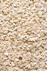 Top view of nigerian egusi seeds, shelled melon seeds on a tray, nigerian melon seeds, pumpkin seeds for cooking