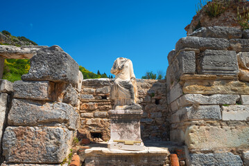 Fototapeta na wymiar Headless statue of Scholastica. Ephesus Ancient City. Izmir, Turkey