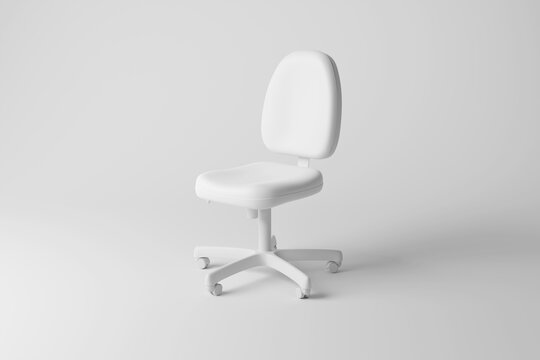 White armless swivel office chair on white background in monochrome and minimalism. Illustration of the concept of workplace, office and careers
