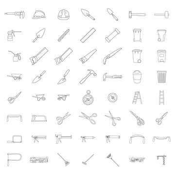 Hand drawn set of construction tools doodle Different working and building tools in sketch style. Saw, hammer, wrench, screw, drill. Vector illustration isolated on white background.