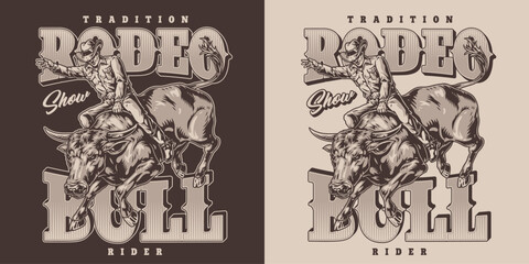 Bull rodeo vintage flyer monochrome