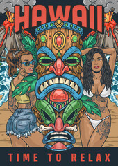 Obraz na płótnie Canvas Hawaiian travel vacation flyer colorful
