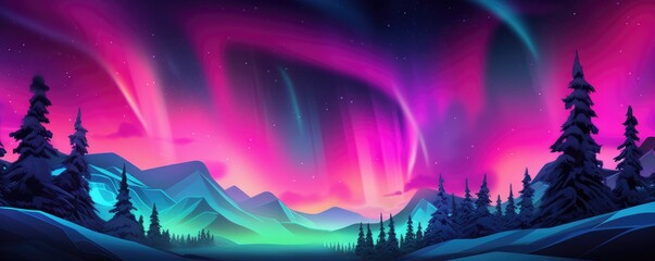 Fototapeta na wymiar Multicolor Aurora borealis at night over mountains on iceland nature, panorama. Generative Ai.