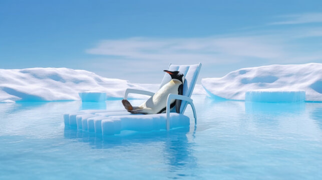 An adorable penguin enjoying the warmth of the sun in Antarctica, showcasing the impact of global warming on polar regions. AI generated