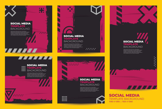 Social media post template background vector, magenta and black grunge social media banners