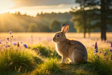 Fototapeta premium rabbit in the grass generated Ai