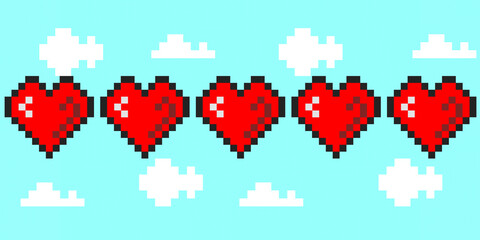 Pixel game life bar isolated on cloud background