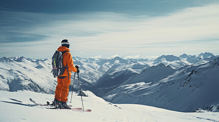 Naklejka na ściany i meble Skiers on the snow mountain