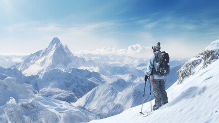 Fototapeta na wymiar Skiers on the snow mountain