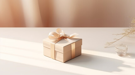 Small gift jewelry box mockup. Flower vase on background