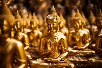 Fototapeta premium Golden buddha statues Generative AI