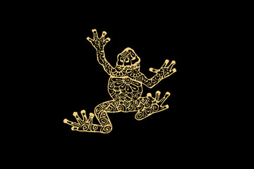 Zentangle art for Frog with gold color isolated on dark black background - vector illustration
