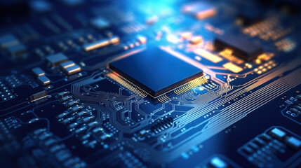 Computing processor, CPU, microchip and electronic circuit board. Advanced technology conceptual background - Generative AI