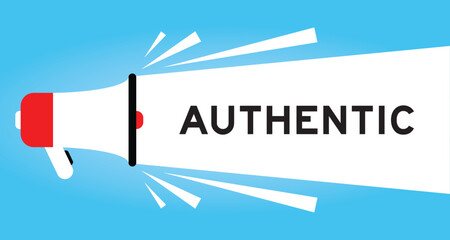 Color megaphone icon with word authentic in white banner on blue background