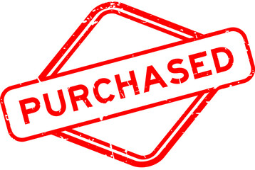 Grunge red purchased word rubber seal stamp on white background