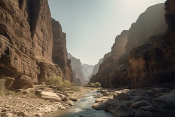 Stunning views of Wadi Al Disah valley in Tabuk, Saudi Arabia. Generative AI - obrazy, fototapety, plakaty