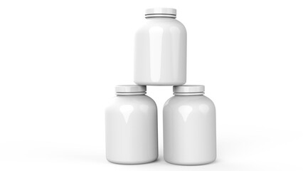 protein powder jar or box, Supplement bottle white mockup, nutrition container, white plastic bottle isolated