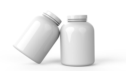 protein powder jar or box, Supplement bottle white mockup, nutrition container, white plastic bottle isolated