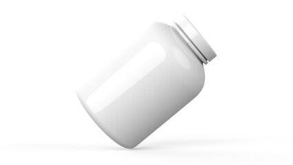 protein powder jar or box, Supplement bottle white mockup, nutrition container, white plastic bottle isolated