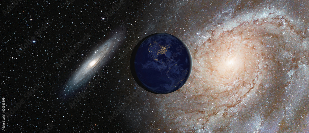 Aufkleber view of earth from outer space with millions of stars around it - andromeda galaxy against our galax