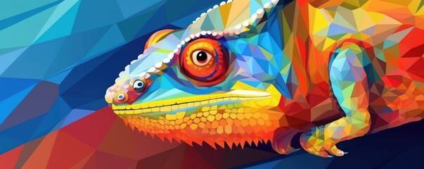 Chameleon shaped skin with rainbow colors, close up, panorama. Generative Ai.
