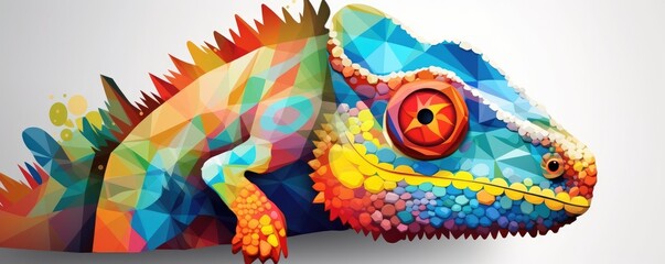 Chameleon shaped skin with rainbow colors, close up, panorama. Generative Ai.